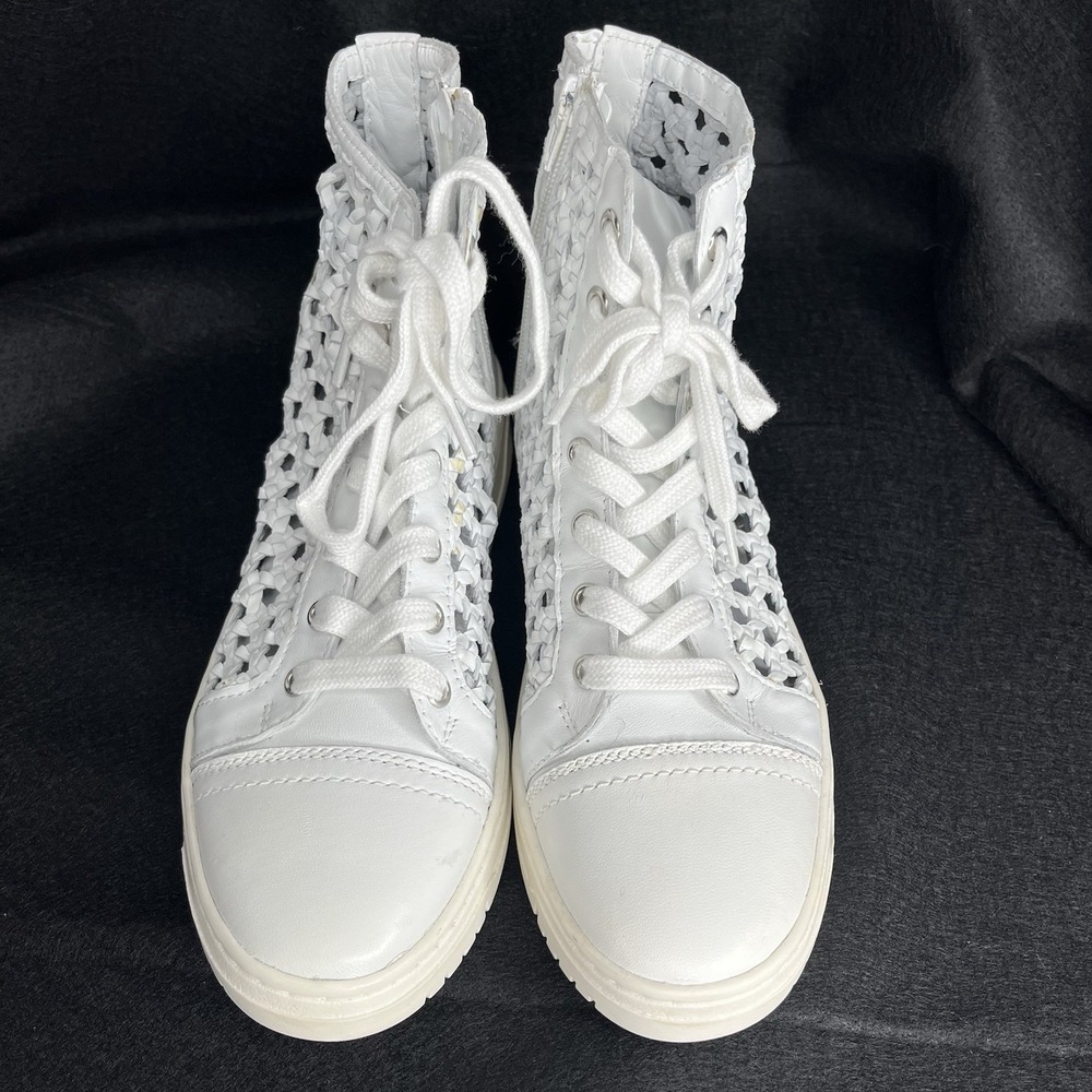 Free People Hayes High Top Sneakers Lace Up Side Zip Woven Ivory White 8.5 - Picture 2 of 12